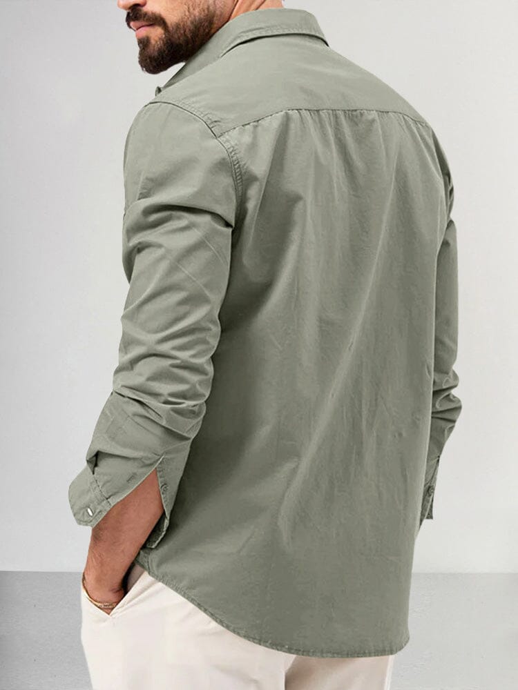 Casual Double Pockets Solid Shirt Shirts coofandy
