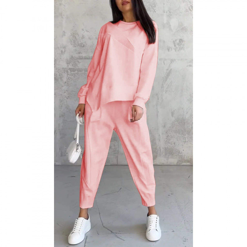 🌸✨Conjunto Feminino: Sweatshirt de Manga Longa com Barra Irregular e Calças