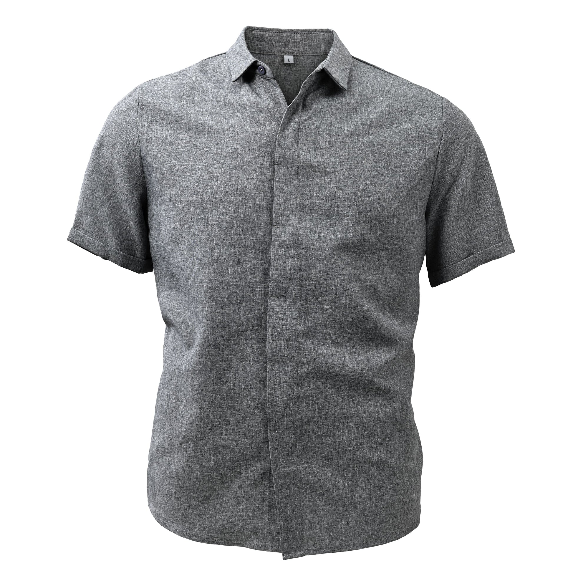 【24-hour shipping out】Men's Solid Color Lapel Cotton Linen Short Sleeve Shirt 82339241X