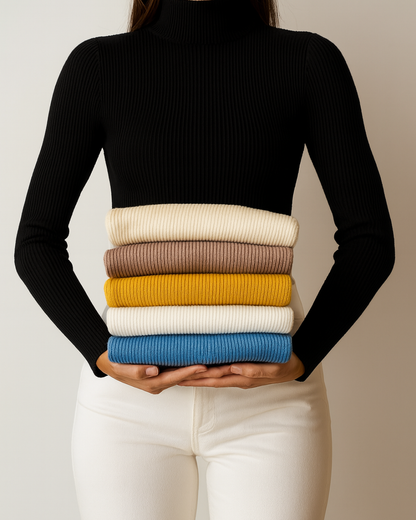 Modelo con la camiseta Selena gama de colores. perfecto para este invierno.