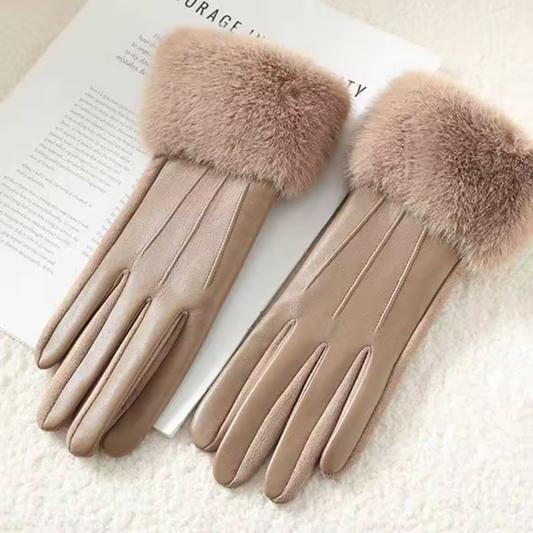Guantes Beige de ecopiel y pelo