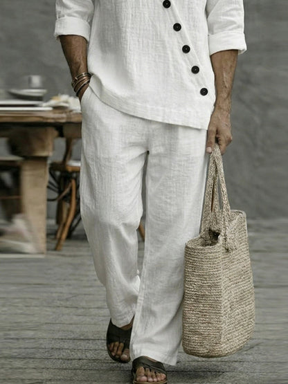 Minimalist 100% Cotton Slant Placket Shirt Pants Set