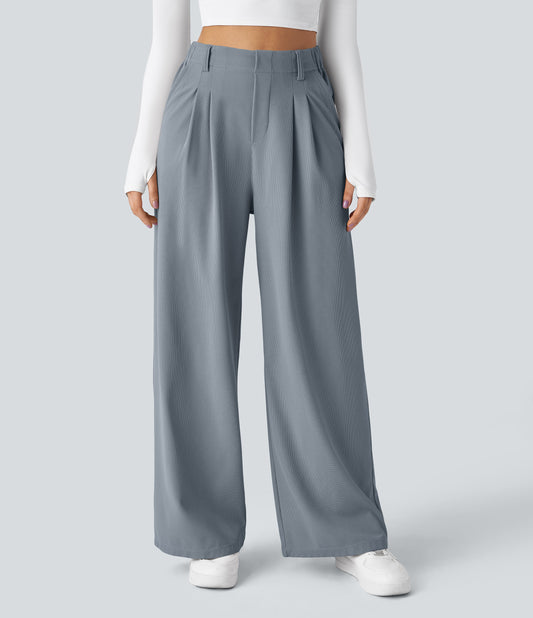 Chiara™ | Pantalón Palazzo Waffle de Cintura Alta - Beige Arena - Nuovo&CO